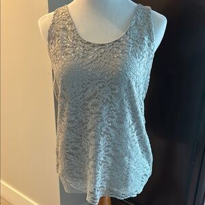LOFT Green Sleeveless Tank Top with Lace
